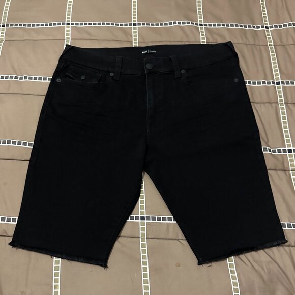 NEW True Religion Jean Shorts Black Denim Flap Raw Hem Body Rinse